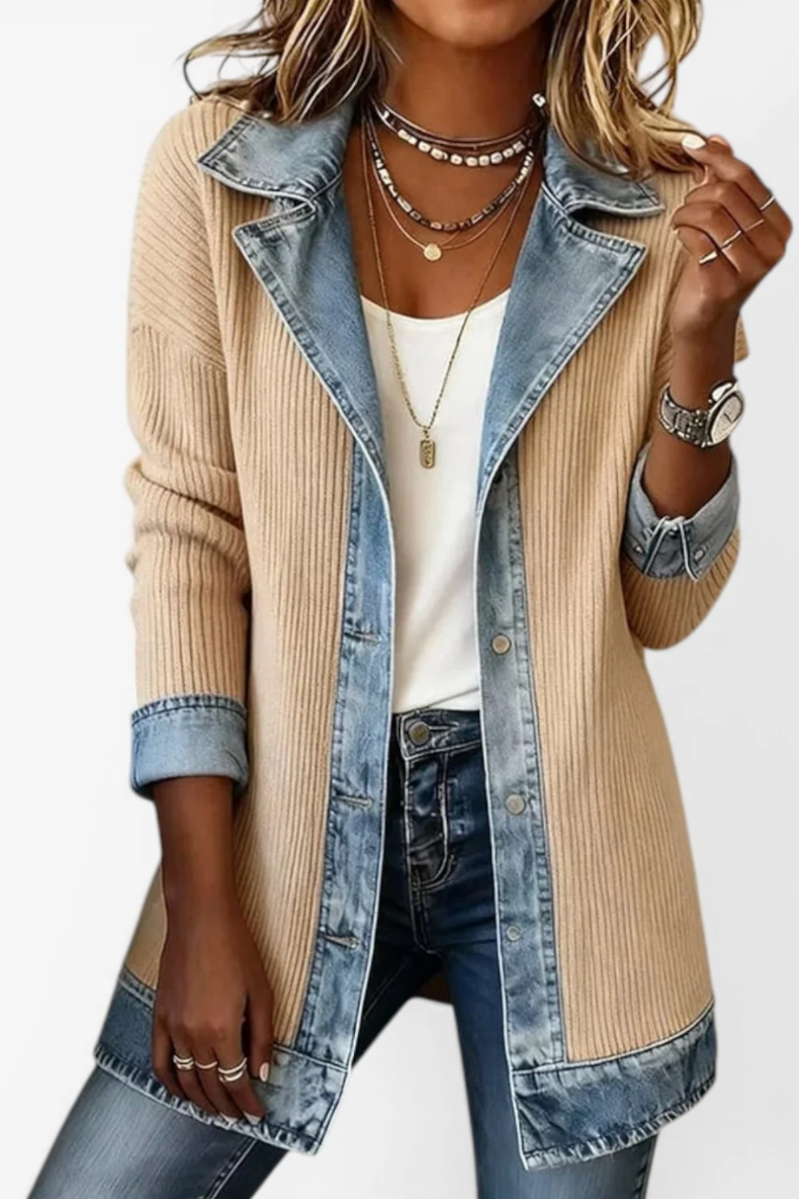 Veste Emilia™ – Denim Mixte Signature Beige — Maison Dorée