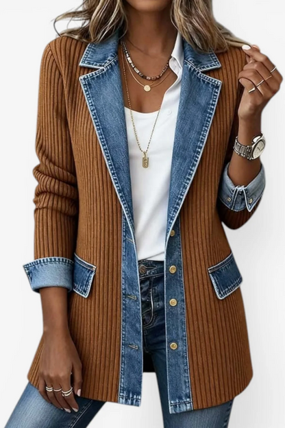 Veste Emilia™ – Denim Mixte Signature Camel — Maison Dorée
